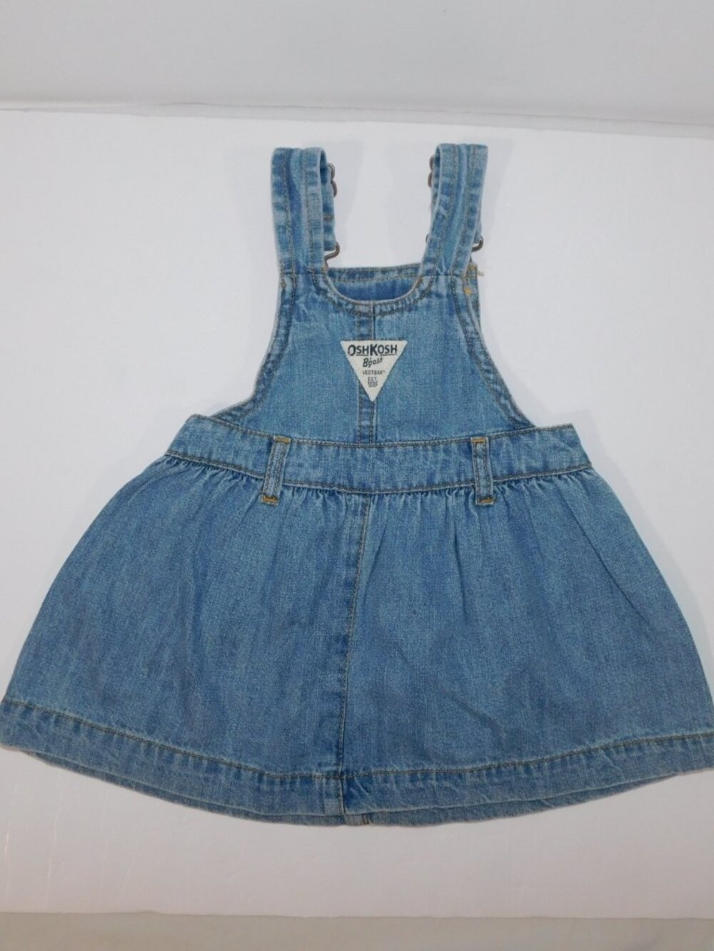 Oshkosh B'Gosh Baby Girl 9M Blue Denim Jean overall dress 9 Months Bow - Picture 4 of 5